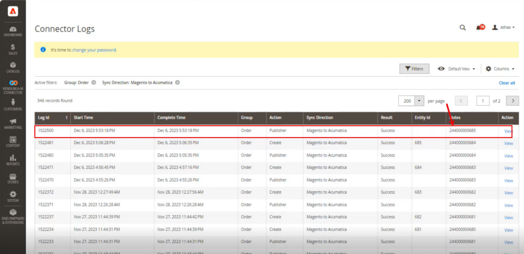 Queue Status shows the order was published successfully